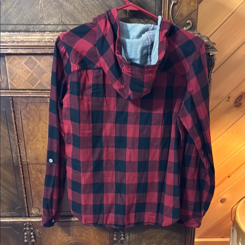 Columbia Red and Black Plaid Hooded Shirt Oklahoma University Size Medium - Picture 4 of 5
